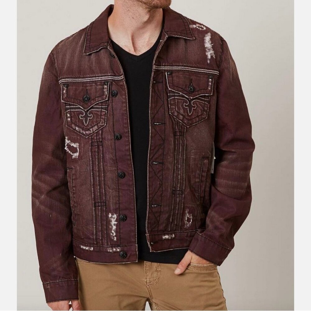 Rock Revival Luciano 18 Burgundy Denim Jean Jacket